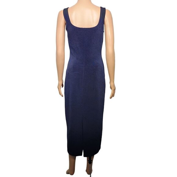 J. Crew Vintage Y2K Women's Navy Blue Midi Length Slit Sleeveless Dress Size 4 - Picture 6 of 10